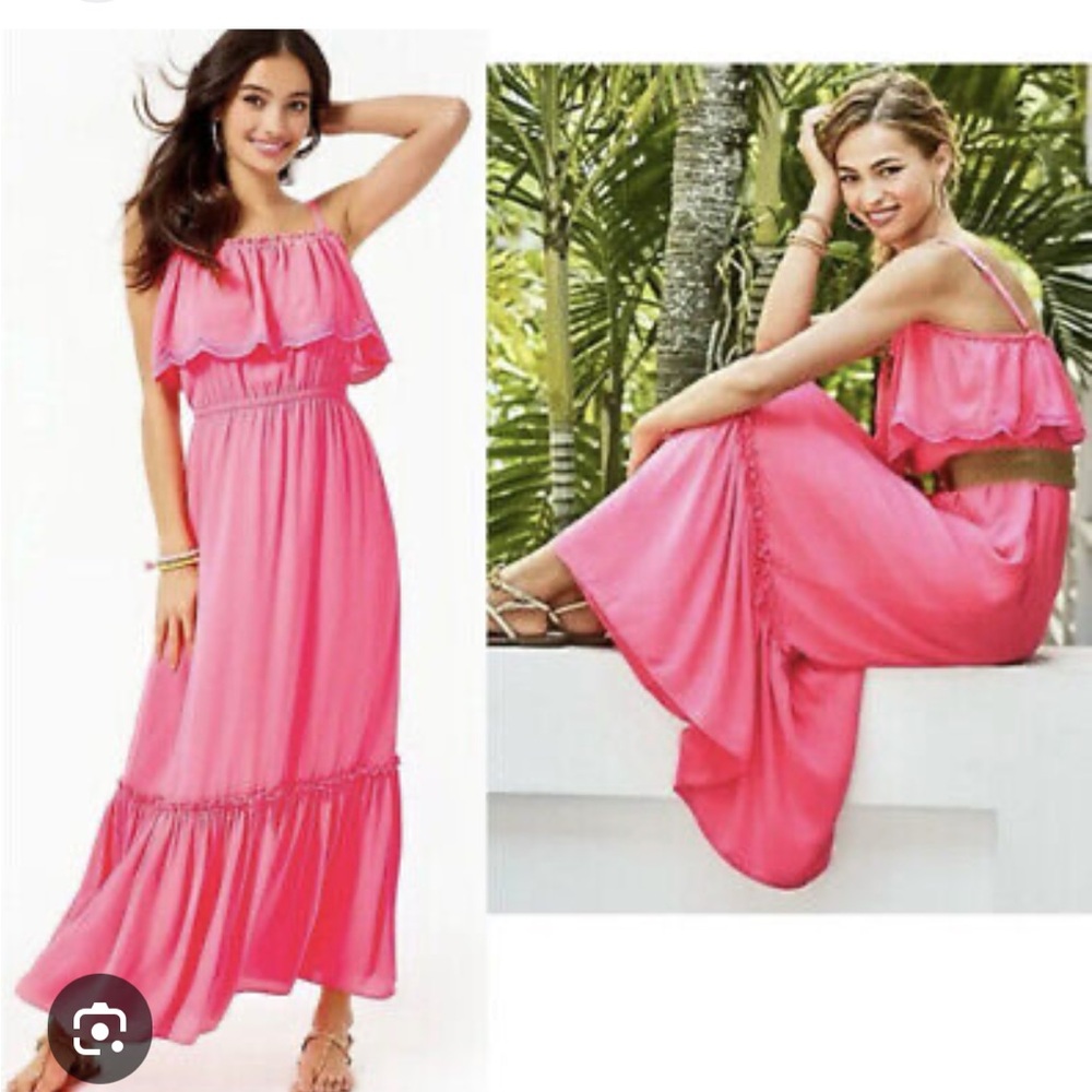 Lilly Pulitzer Adia maxi dress in love potion pink with eyelet detail - Like New